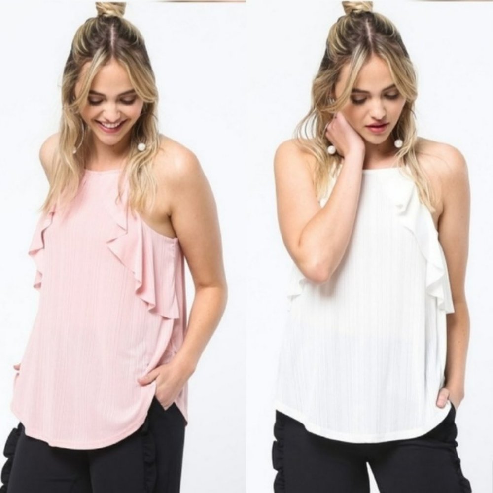 White Ruffle Tank Top